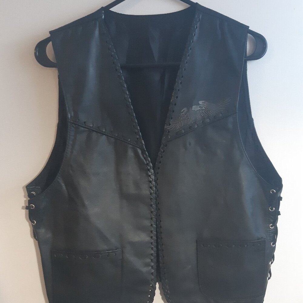Vintage Genuine Leather - Men's - Sleeveless Vest - Embossed Eagle - Biker Style - Picture 5 of 13